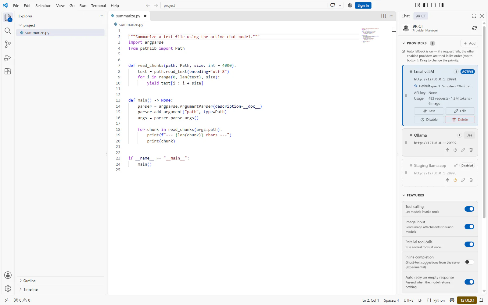 VS Code with the 9R CT provider manager open in a light theme